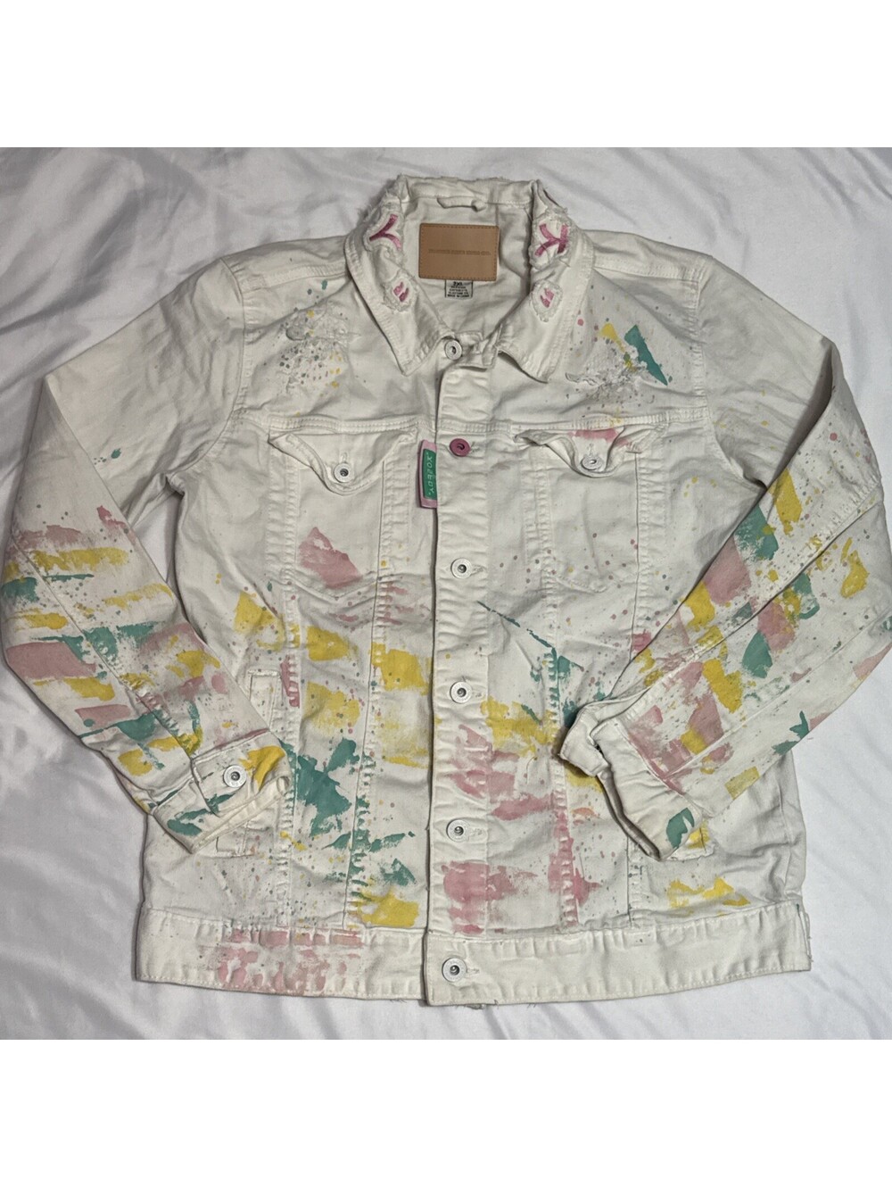 Smoke Rise DNM Co. Denim Jacket  White Paint Splatter Print Mens Size 2XL Mens